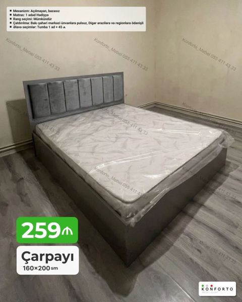 Çarpayı – 160×200 sm - Model: açılmayan, bazasız - Ölçü: 160×200 sm -