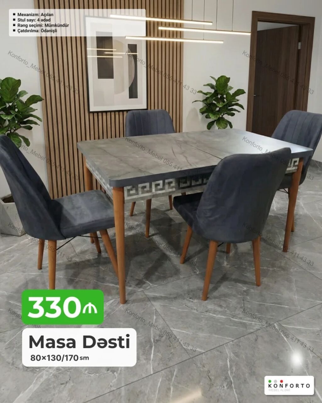Masa Dəsti – 80×130/170 sm - Açılan mexanizm: masa ölçüsü 80×130 — Mebel, Bakı
