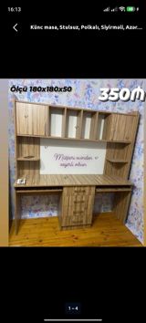 Künc masa – stulsuz, polkalı, siyirməli Ölçü: 180 × 180 × 50 sm — Furniture