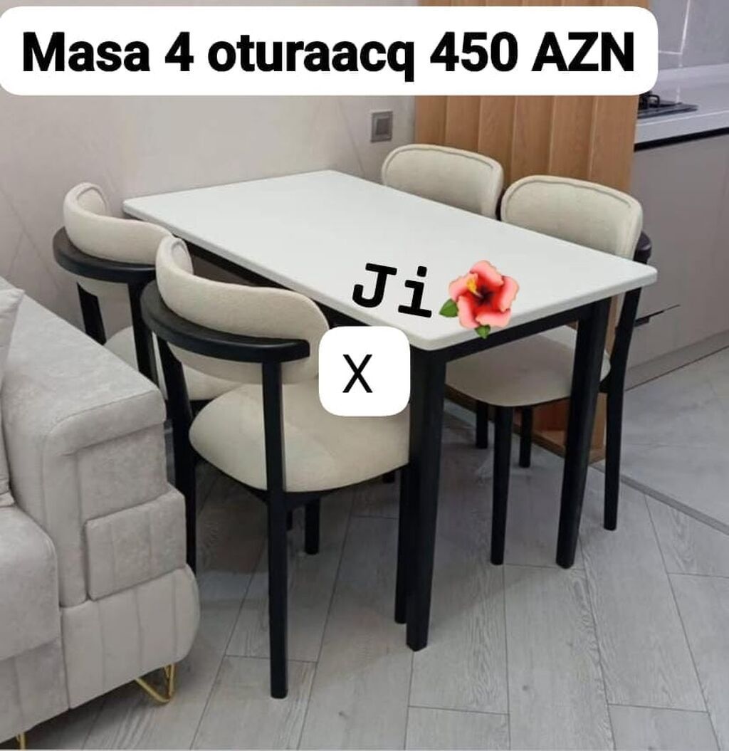 Mətbəx/qonaq otağı üçün kompakt yemək dəsti: - Dəst: 1 masa + 4
