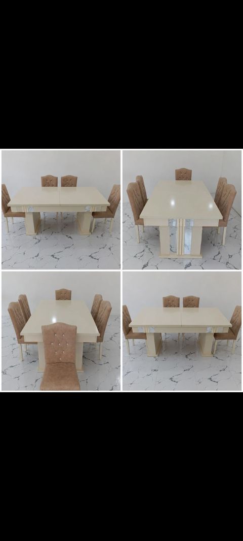 Qonaq otağı üçün, İşlənmiş, Dördbucaq masa, 6 stul — NL yeni mebeller alemi — Mebel