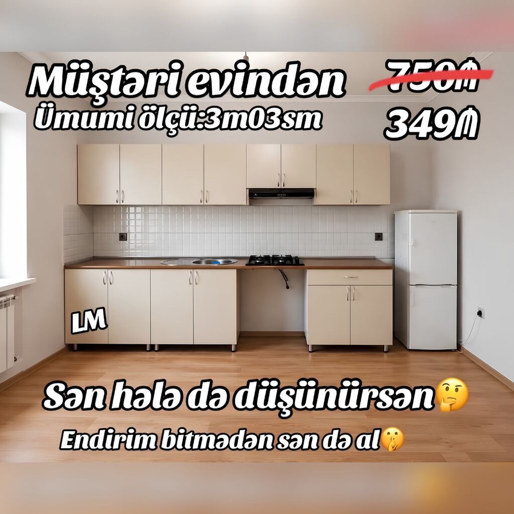 Mətbəx mebellərinin sifarişlə hazırlanması✔️ Ölçü : 3metr03sm☑️ üst — Mebel, Bakı (3)