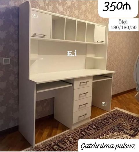 Ağ rəngli funksional iş/oxu masası – üst rəfli model Ölçülər — Digah
