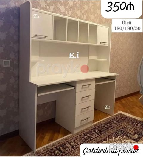 Ağ rəngli funksional iş/oxu masası – üst rəfli model Ölçülər