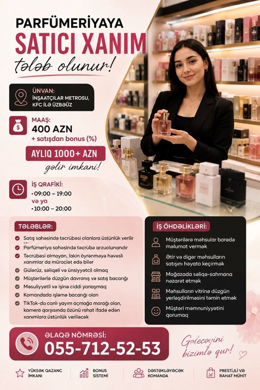 Parfümeriya mağazasında Satıcı Xanım axtarışı — 400 AZN + bonus — Satış, Bakı