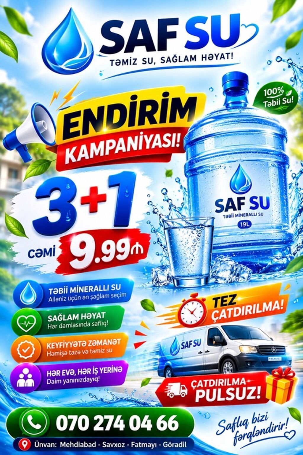 SAF SU – Təbii minerallı içməli su (19L qab) - Şüar: “Təmiz su — Qida məhsulları, Mehdiabad (2)