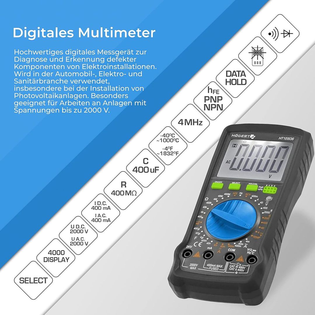 Rəqəmsal multimetr 2000V Högert HT1E606 — Təmir və inşaat, Bakı (3)