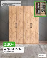 4 qapılı geyim dolabı Ölçü: 47×200×160 sm Material: 18 mm laminat — Mebel