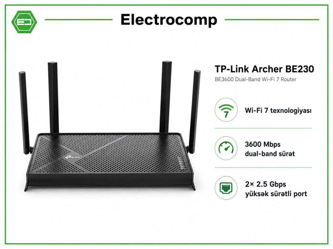 TP-Link Archer BE230 — Şəbəkə və server avadanlığı, Bakı