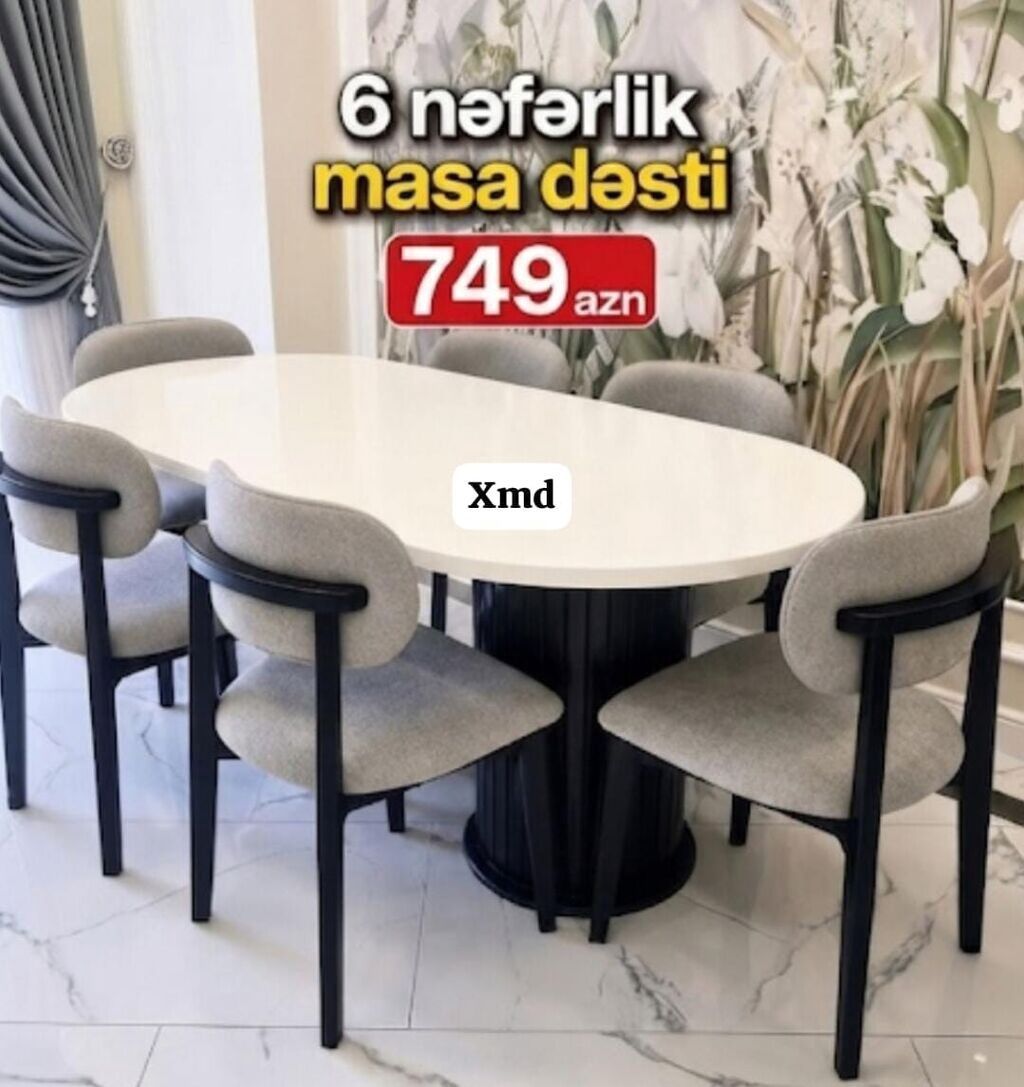 6 nəfərlik masa dəsti - Dəst: 1 masa + 6 stul - Masa: oval formalı — Mebel, Bakı