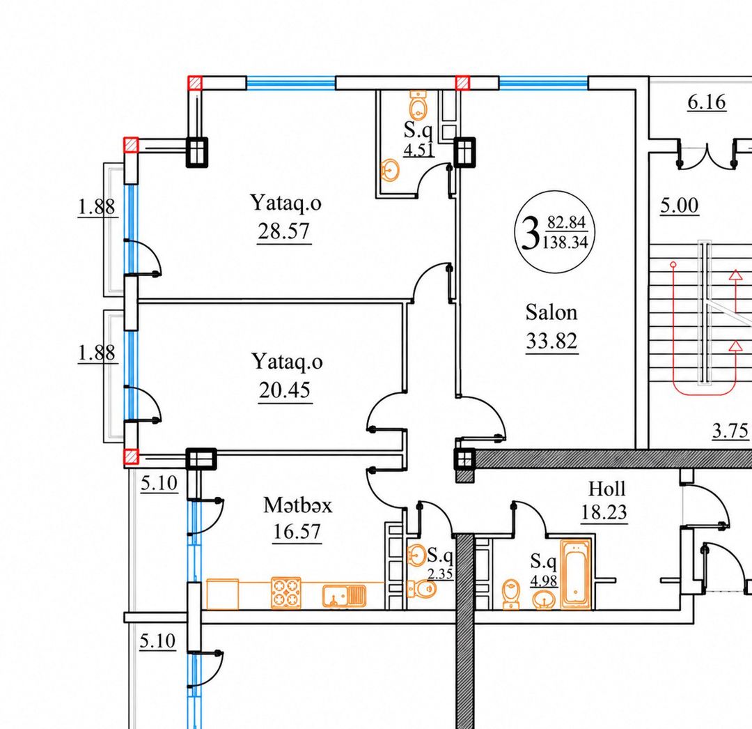 Satılır 3 otaqlı yeni tikili 138 m² — Mənzil, Bakı (4)