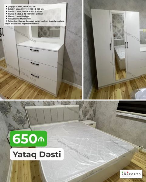 Yataq dəsti – modern dizaynlı, ağ rəngdə Komplekt: - Çarpayı: 1 ədəd — Konforto Mebel — Bedroom furniture sets