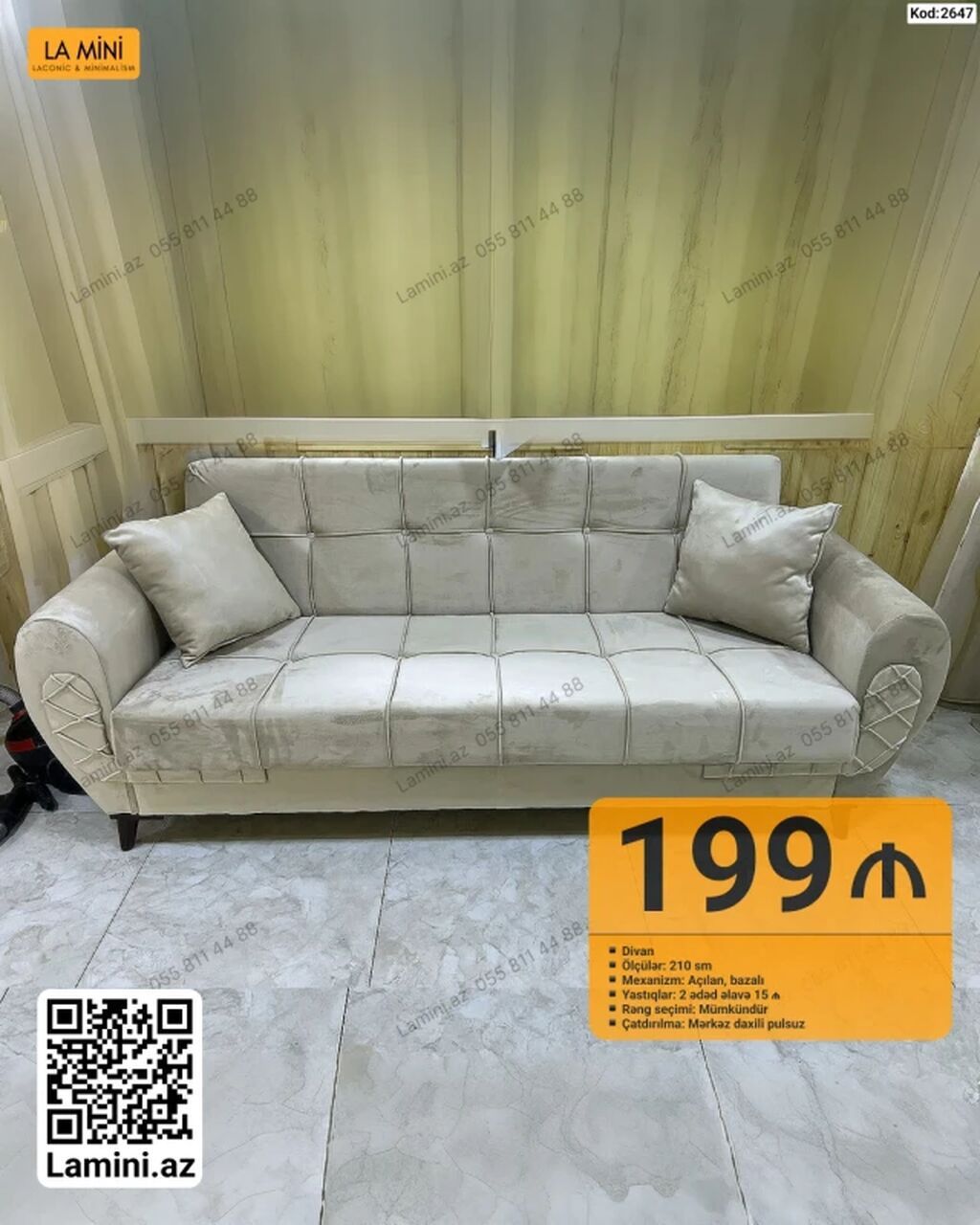 Divan – Kod: 2647 - Ölçü: 210 sm - Mexanizm: açılan, bazalı -