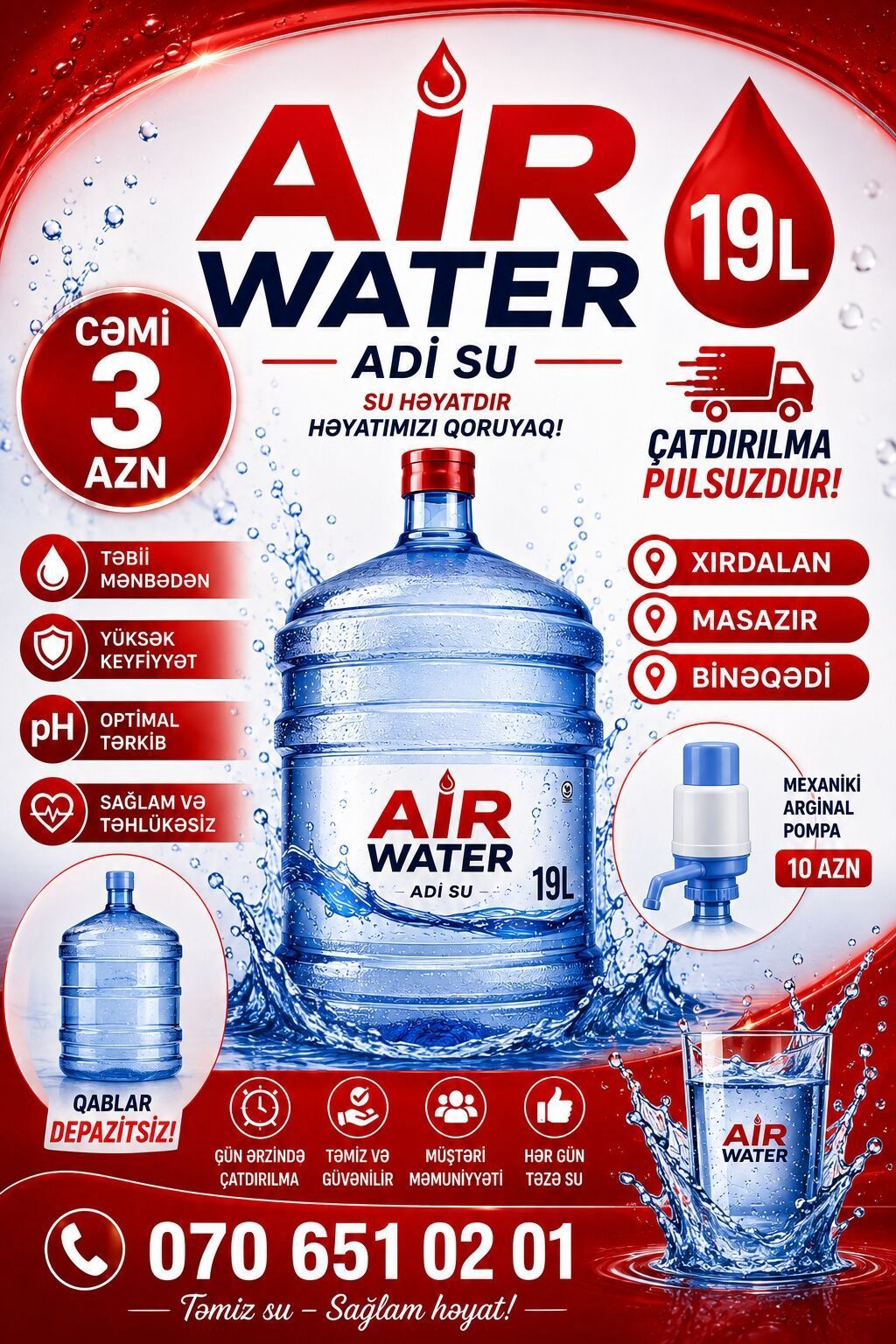AIR WATER – 19L adi su - Təbii mənbədən, yüksək keyfiyyətli içməli su — Qida məhsulları, Xırdalan