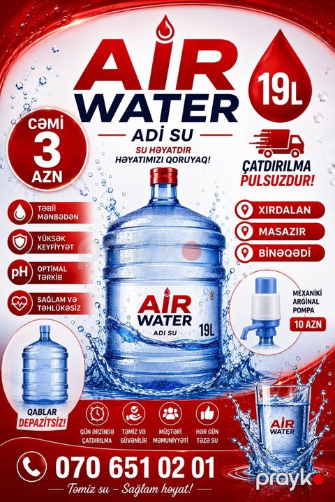 AIR WATER – 19L adi su - Təbii mənbədən, yüksək keyfiyyətli içməli su
