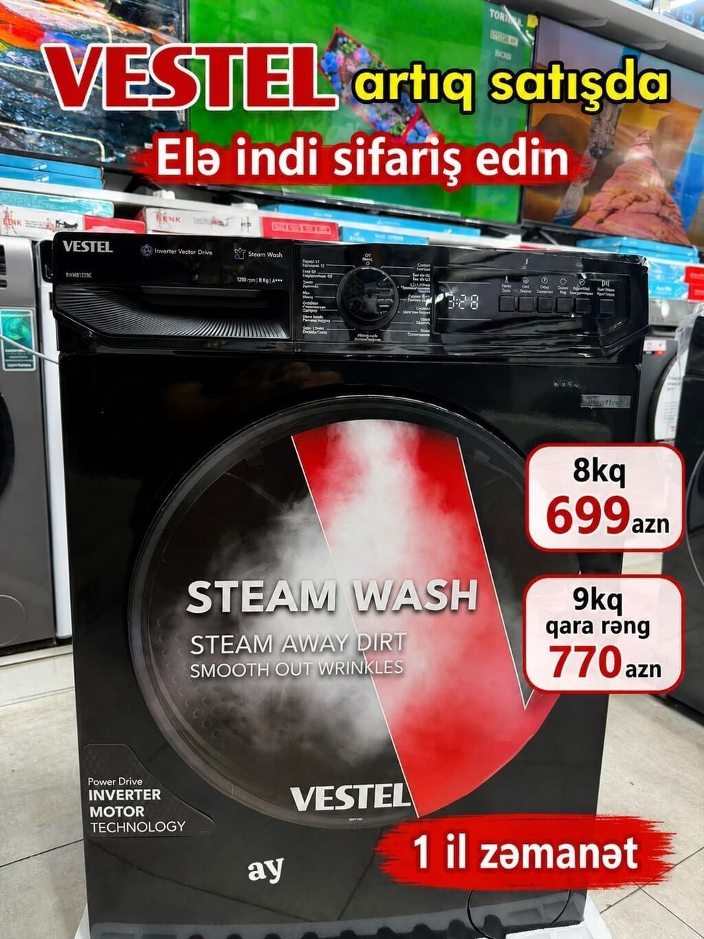 🔥*VESTEL Paltaryuyan* YENİ GƏLDİ! 🔥 🖤 QARA RƏNG | İNVERTOR MOTOR ⚙️ — Paltaryuyan maşınlar, Bakı