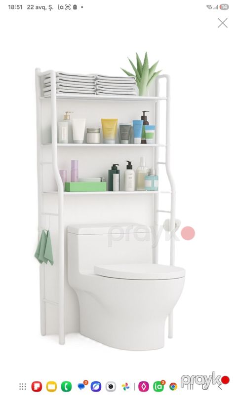 Tualet üstü rəf sistemi – minimalist dizaynlı, ağ rəngdə, vanna — Bakı
