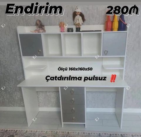 Uşaq/yeni yetmə otağı üçün funksional iş masası və üst dolablı rəf
