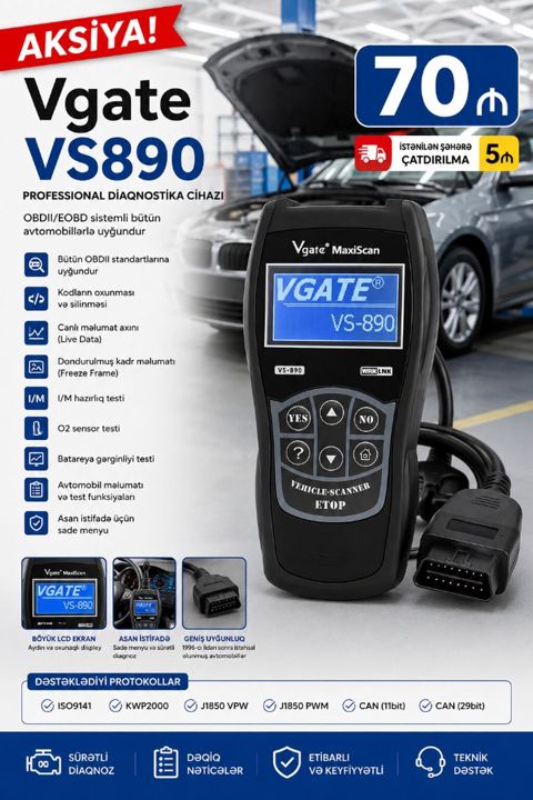 Vgate vs890 diaqnostika cihazı. Yeni nəsil cihazdır. 70-ə yaxın