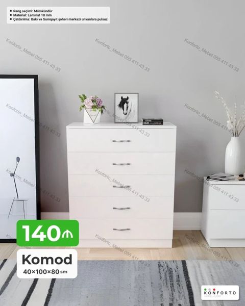 Ağ rəngli komod - Ölçülər: 40 × 100 × 80 sm - Material: 18 mm laminat — Konforto Mebel — Комоды и тумбы