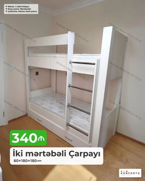 İki mərtəbəli çarpayı – 80×180×180 sm - Kompakt ölçülər: 80×180×180