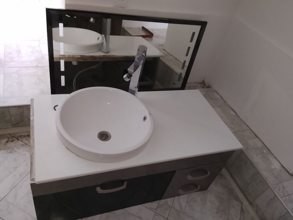 Hamam üçün lavabo dəsti - Üstəqoyma dairəvi keramik qab lavabo - Xrom — Mallar, Bakı