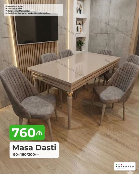 Masa Dəsti – 90×160/200 sm - Mexanizm: açılan (uzadıla bilən) - Stul — Konforto Mebel — Çarpayılar