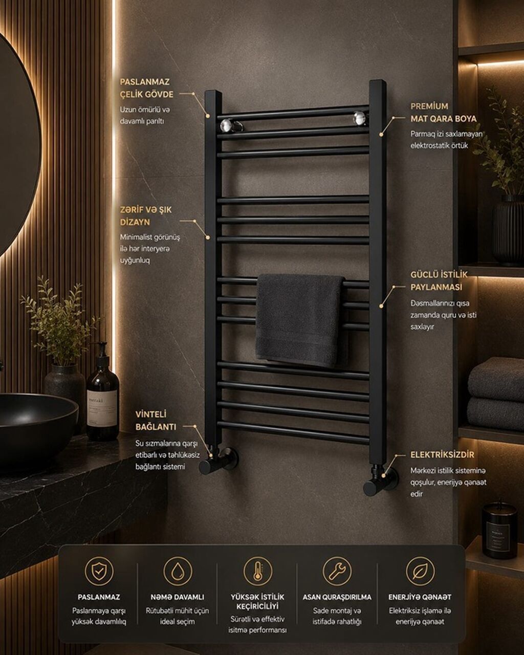 Premium havluq/dəsmal quruducuları – zərif dizayn, yüksək keyfiyyət — Santexnika, Bakı (5)