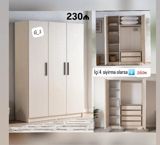 Üç qapılı geyim dolabı – G_1 modeli - Rəng: açıq bej/krem - Ümumi — Mebel