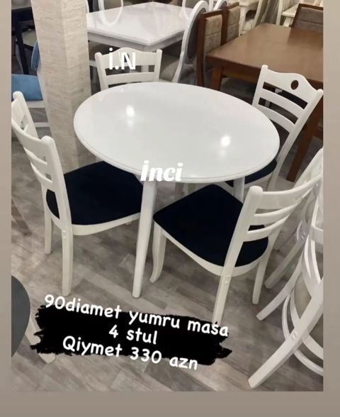 Yumru masa, 4 stul dəsti — 90 sm — Bakı