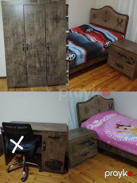 🌙beniz 7976 Genc yataq desti 2 carpayi bazali tumbalar 1 dolab ve 1