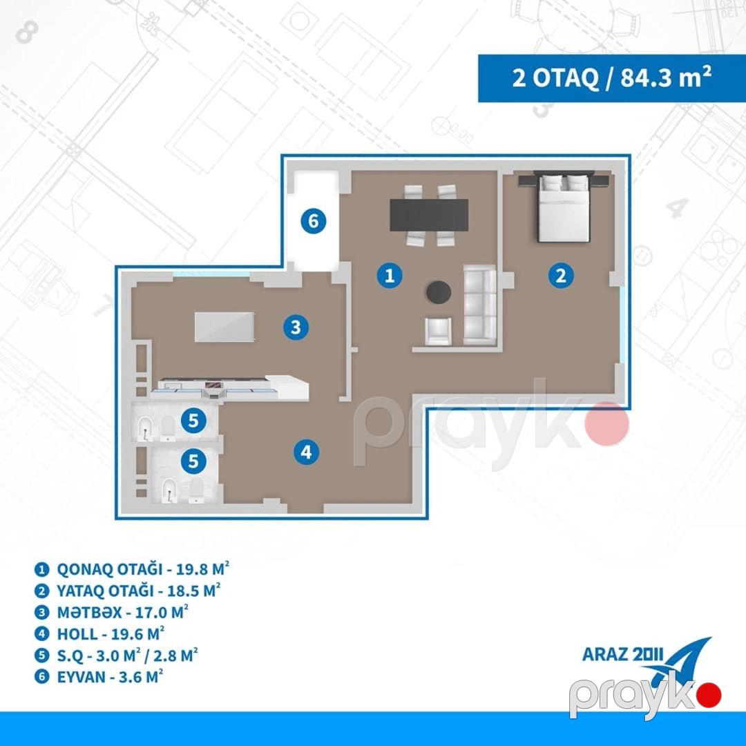 2-otaqlı yeni tikili, Faiq Yusifov küç., 85 m² — Daşınmaz əmlak, Bakı (11)