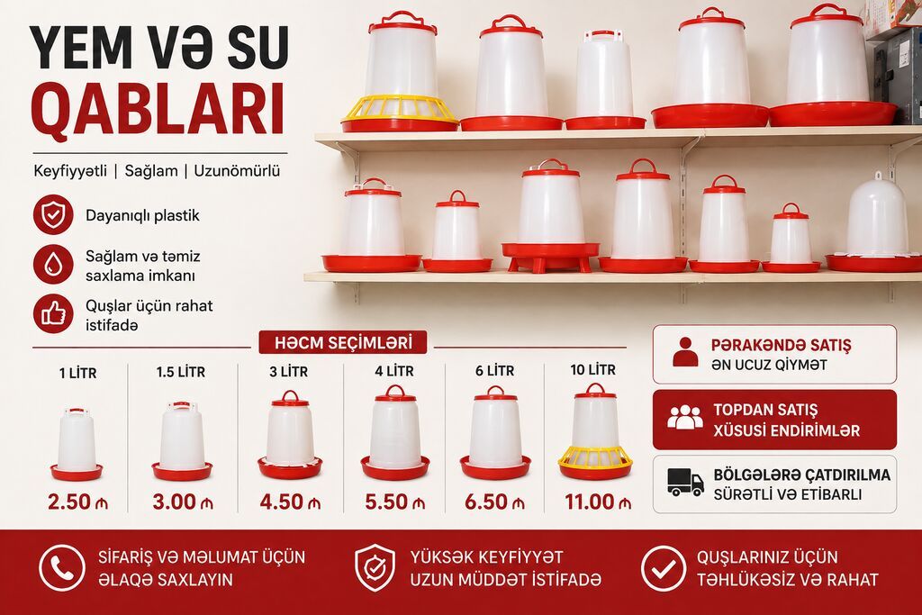 🐔 Toyuq, cücə və göyərçinlər üçün yem və su qabları satılır 📦 Su — Heyvanlar, Bakı