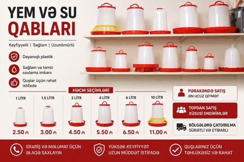 🐔 Toyuq, cücə və göyərçinlər üçün yem və su qabları satılır 📦 Su — Bakı