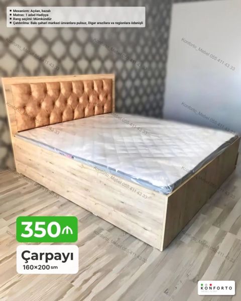 Çarpayı – 160×200 sm - Mexanizm: açılan, bazalı (geniş daxili