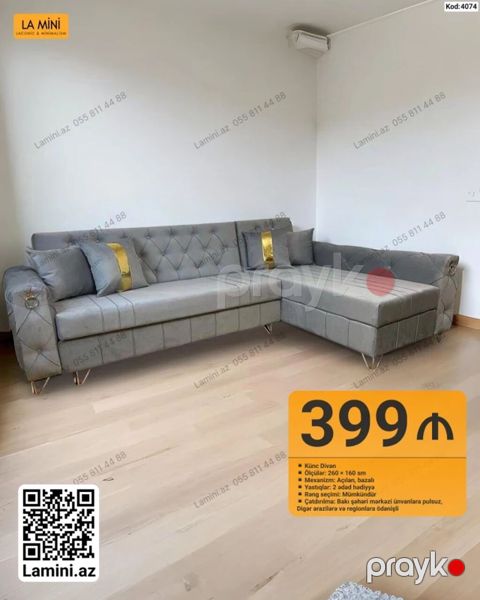 Məhsul: Künc divan (Kod: 4074) Ölçü: 260 160 sm Mexanizm: Açılan — Bakı