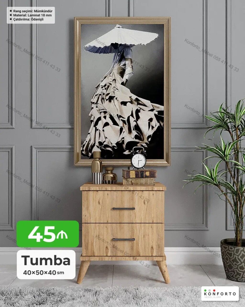 Tumba – 40×50×40 sm - Material: 18 mm laminat - Rəng seçimi: mümkündür — Mebel, Bakı