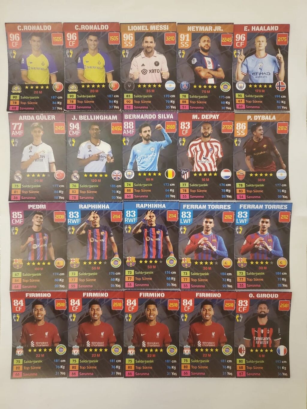 Futbolçu kolleksiya kartları dəsti