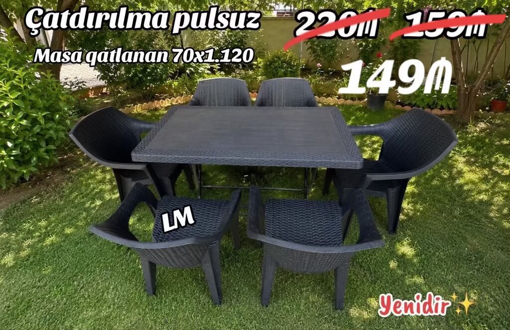 Bağ/balkon üçün yonma naxışlı plastik yemək dəsti. - Dəst: 1 ədəd