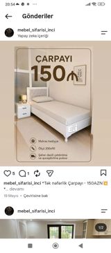 Tək nəfərlik çarpayı – 150 AZN - Ölçü: 200 x 90 sm - Dizayn: Ağ — Furniture