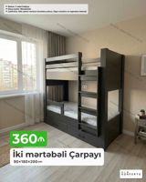 İki mərtəbəli çarpayı – 90×180×200 sm - Düz xəttli, möhkəm — Mebel