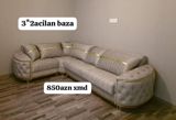 Künc divan – 3×2 açılan baza - Rəng: açıq boz, zərif qızılı dekor — Мебель