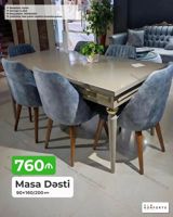 Masa Dəsti – açılan mexanizmli, 6 stulludur. Ölçülər: 90×160/200 sm — Mebel