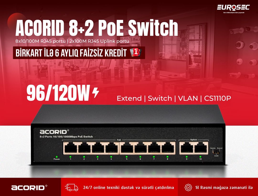 8-Portlu PoE Switch Acorid CS1110P — Şəbəkə və server avadanlığı, Bakı