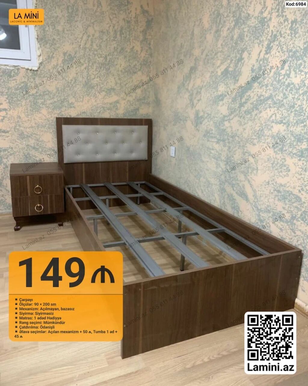 Tək nəfərlik çarpayı dəsti - Ölçülər: 90 × 200 sm - Karkas: möhkəm
