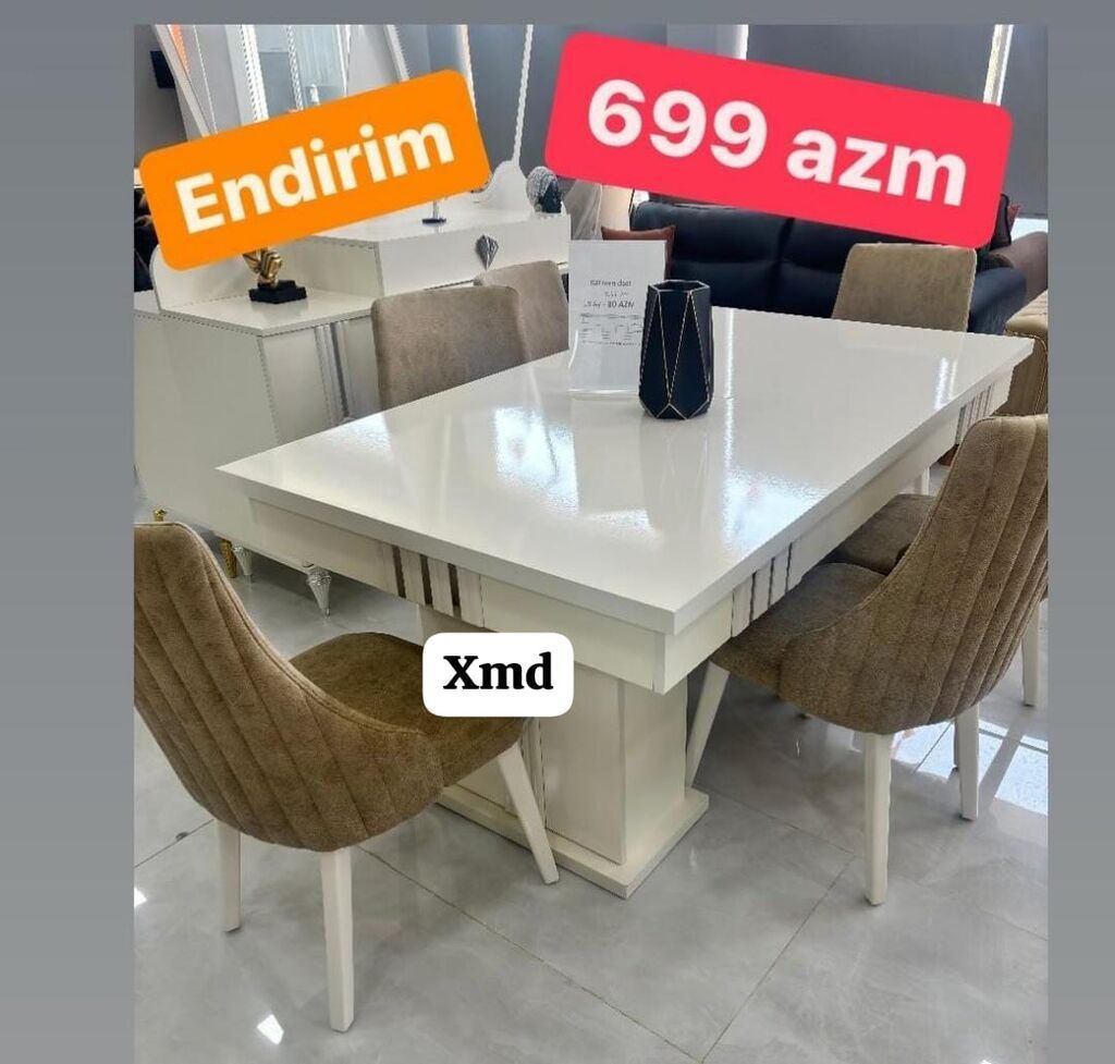 Mətbəx/Qonaq otağı üçün masa-stul dəsti - Rəng: ağ parlaq stol