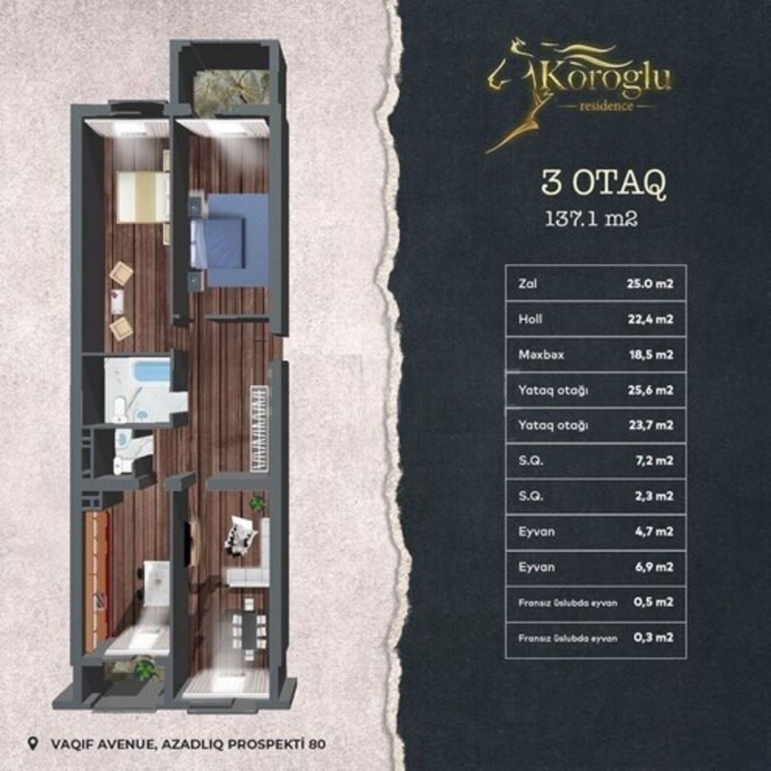 Satılır 3 otaqlı yeni tikili 137.1 m² — Mənzil, Bakı (6)