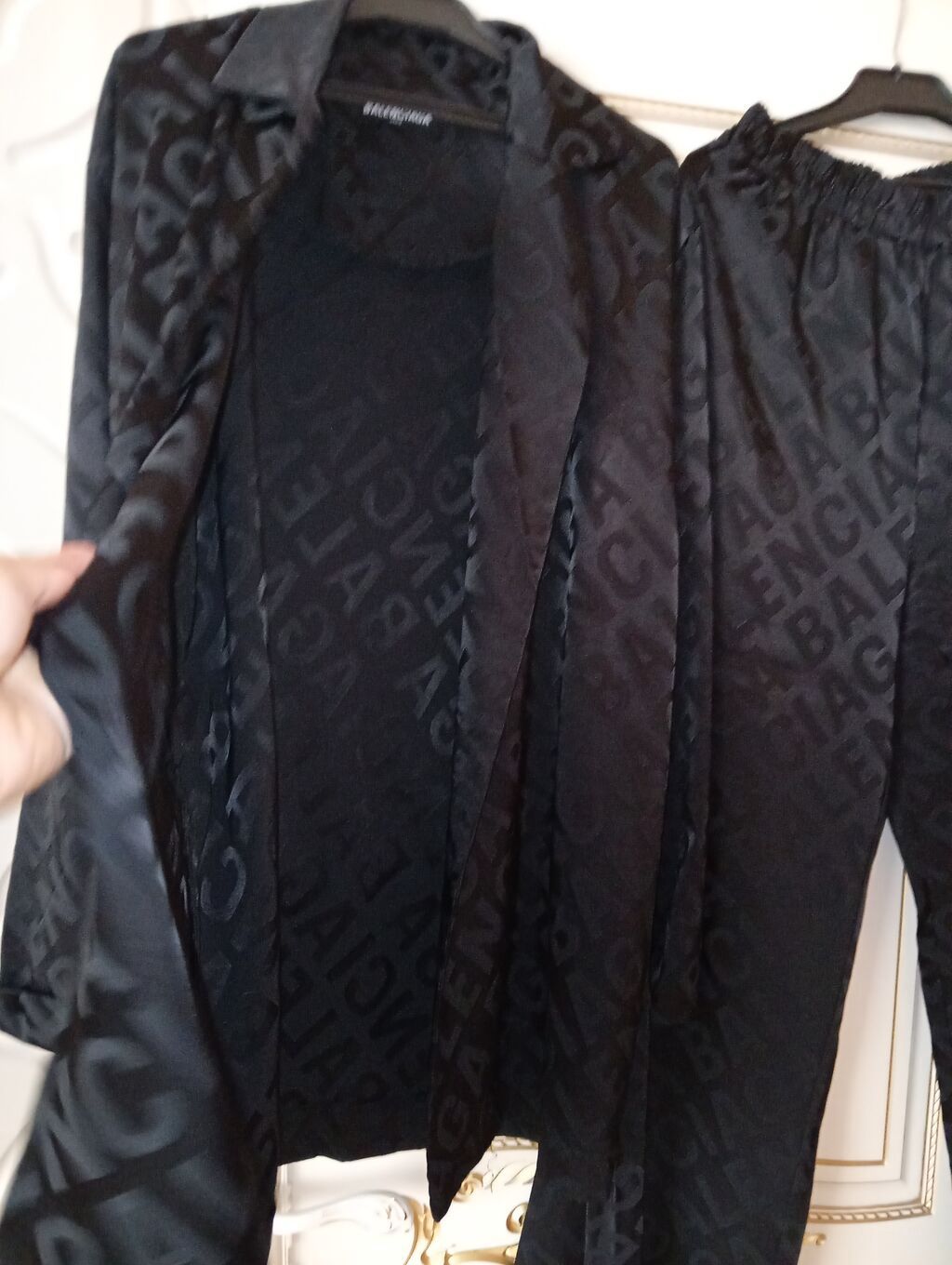 Qadın pijama stildə şalvar + kimano dəsti – qara rəng, atlas parça - — Şəxsi əşyalar, Xırdalan (3)