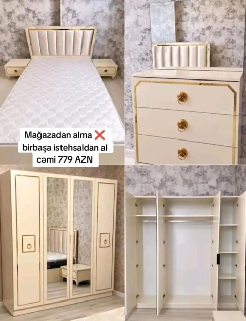 Yataq otağı mebel dəsti Tərkibi: - 1 nəfərlik çarpayı (yumşaq başlıq — Ucuz serfeli Mebel — Yataq otağı mebel dəstləri