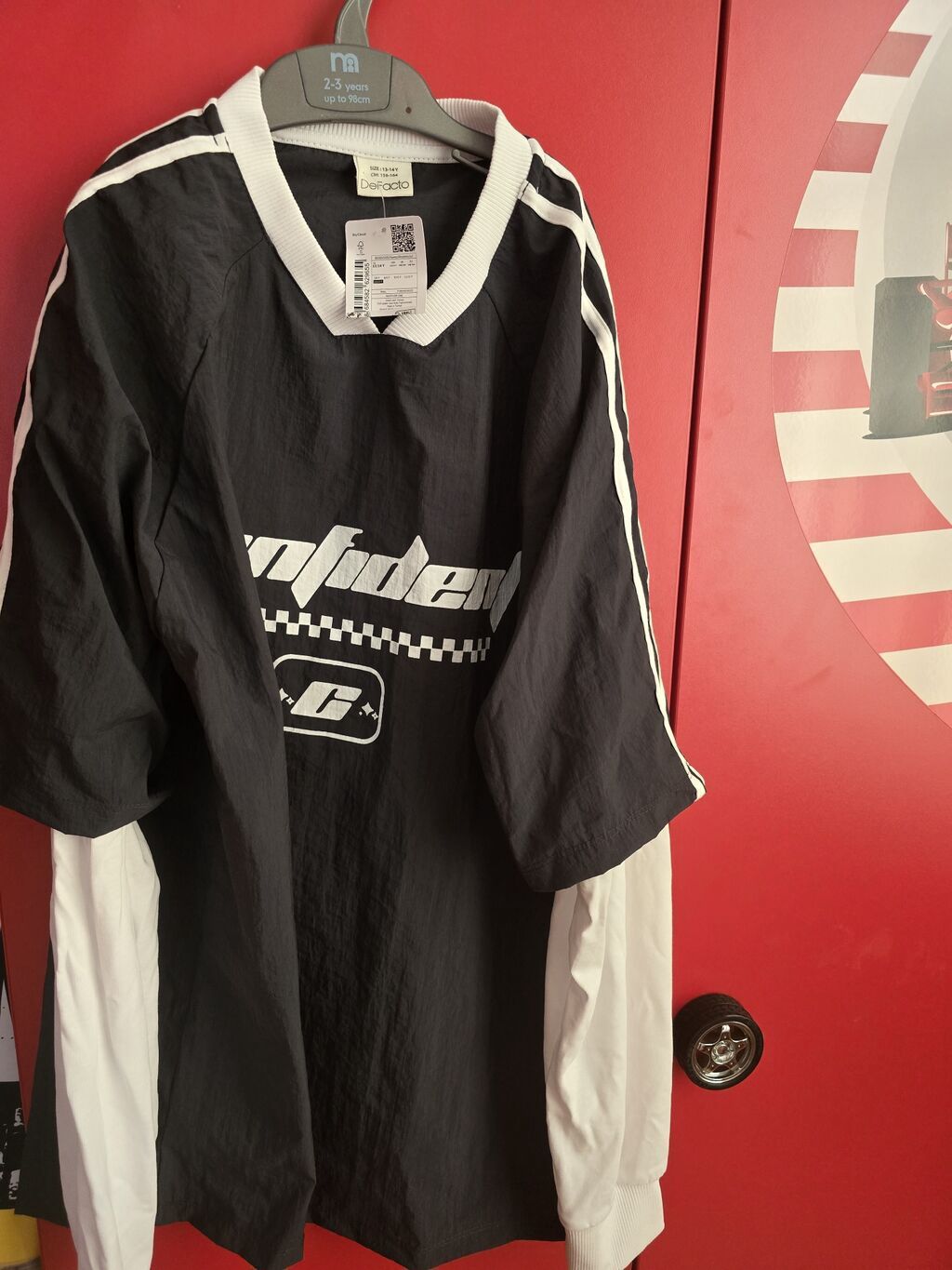 DeFacto oversize futbolka-köynək, L ölçü, qara-ağ